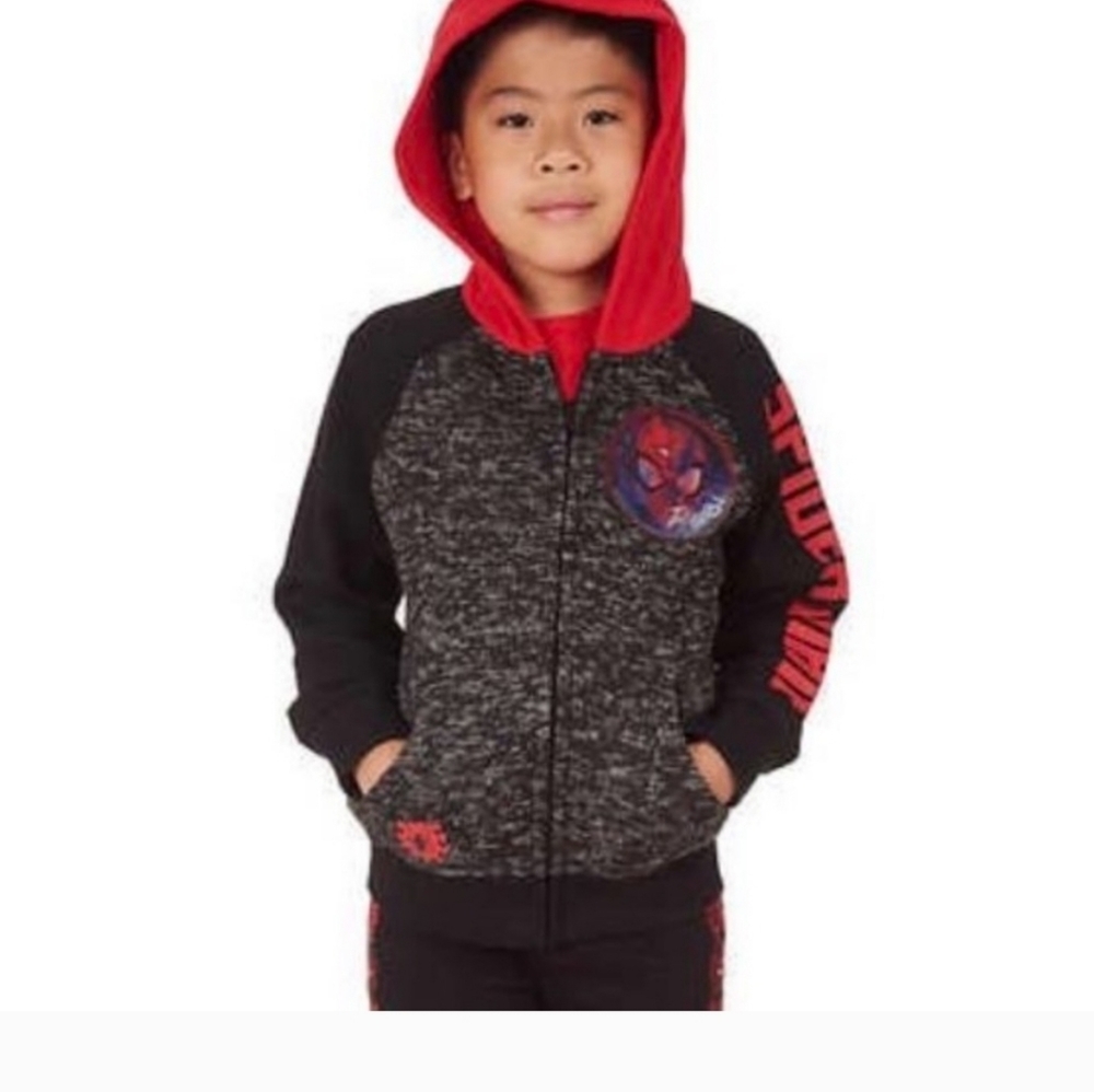 Marvel Spider-Man Full Zip Hooded Jacket Changing patch Size 3T‎